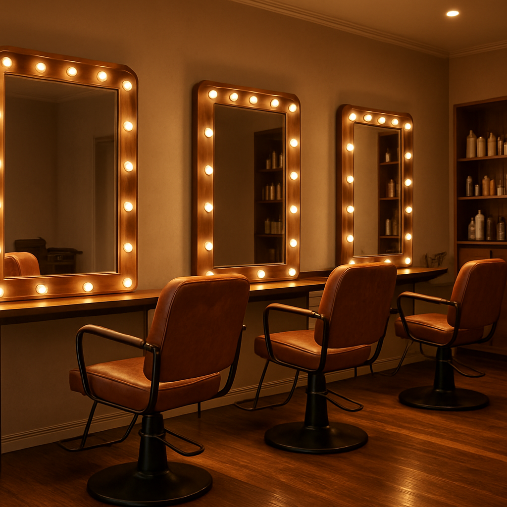 Innenansicht von Salon Mirela — einladendes Ambiente mit warmem Licht und Friseurstuhl