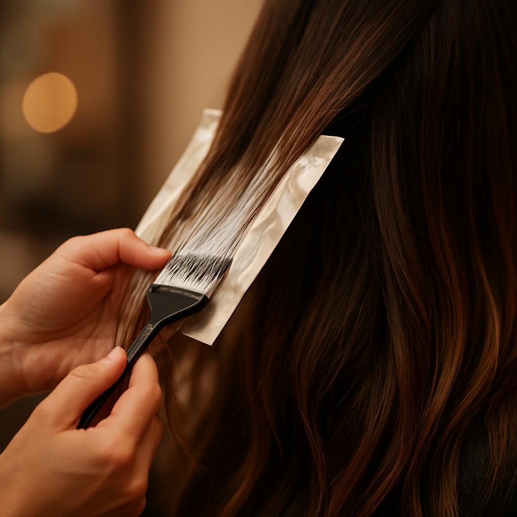 Professionelle Balayage-Behandlung im Salon Mirela — natürliche Strähnen für warmes Haarbild
